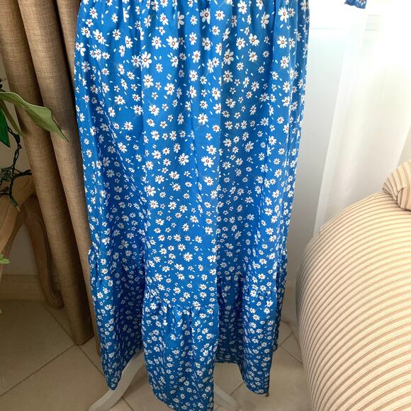 Cider Floral Smocked Short Sleeve Maxi Dress in Blue - Picture 7 of 9